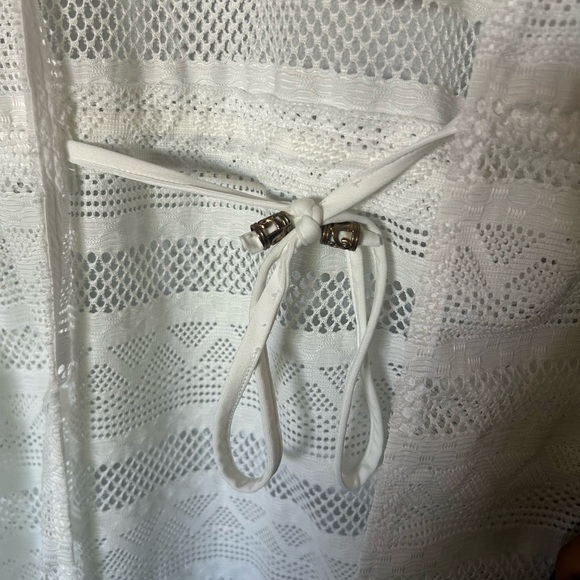 Club z collection White Lace Open tie front Cardigan cover up - Picture 3 of 6